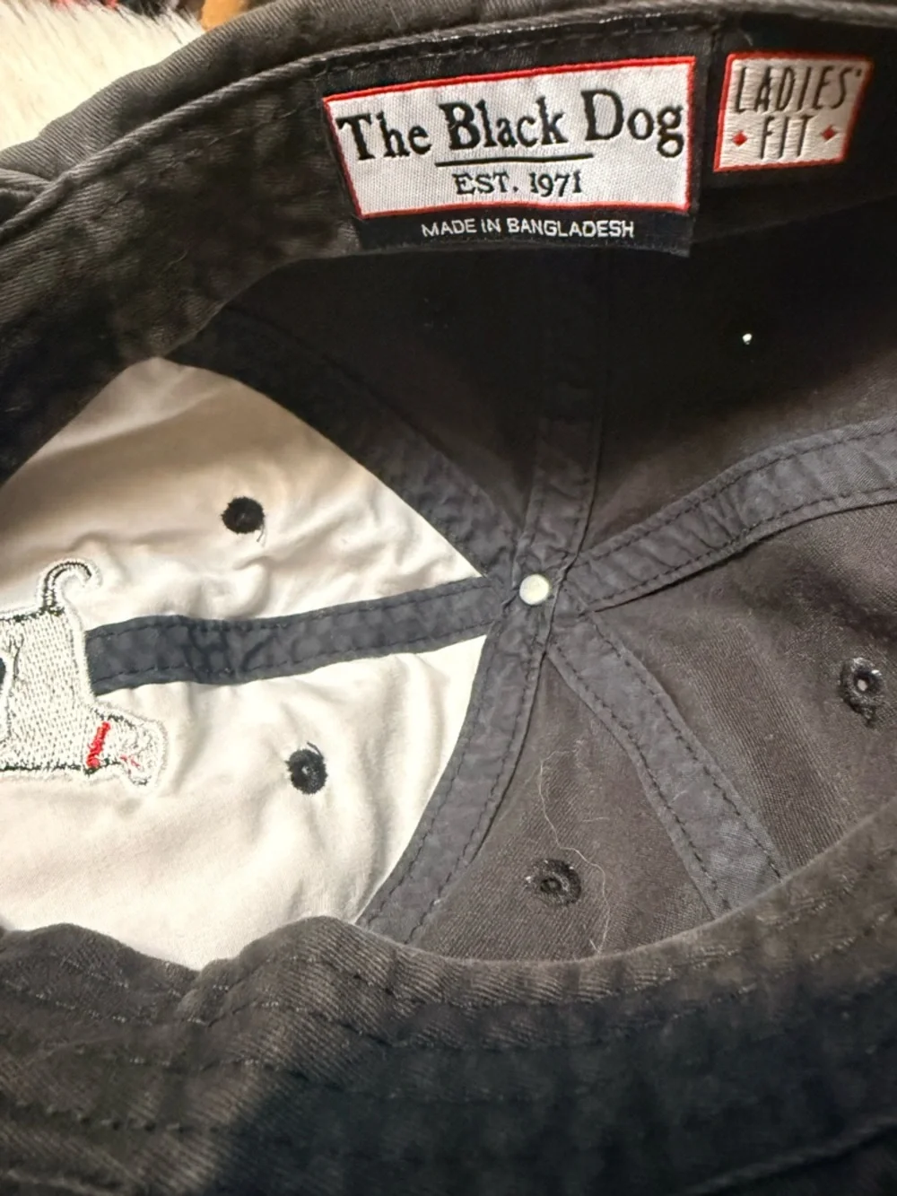 The Black Dog Black Baseball Cap with White Dog Embroidery and Red Collar - Picture 6 of 6